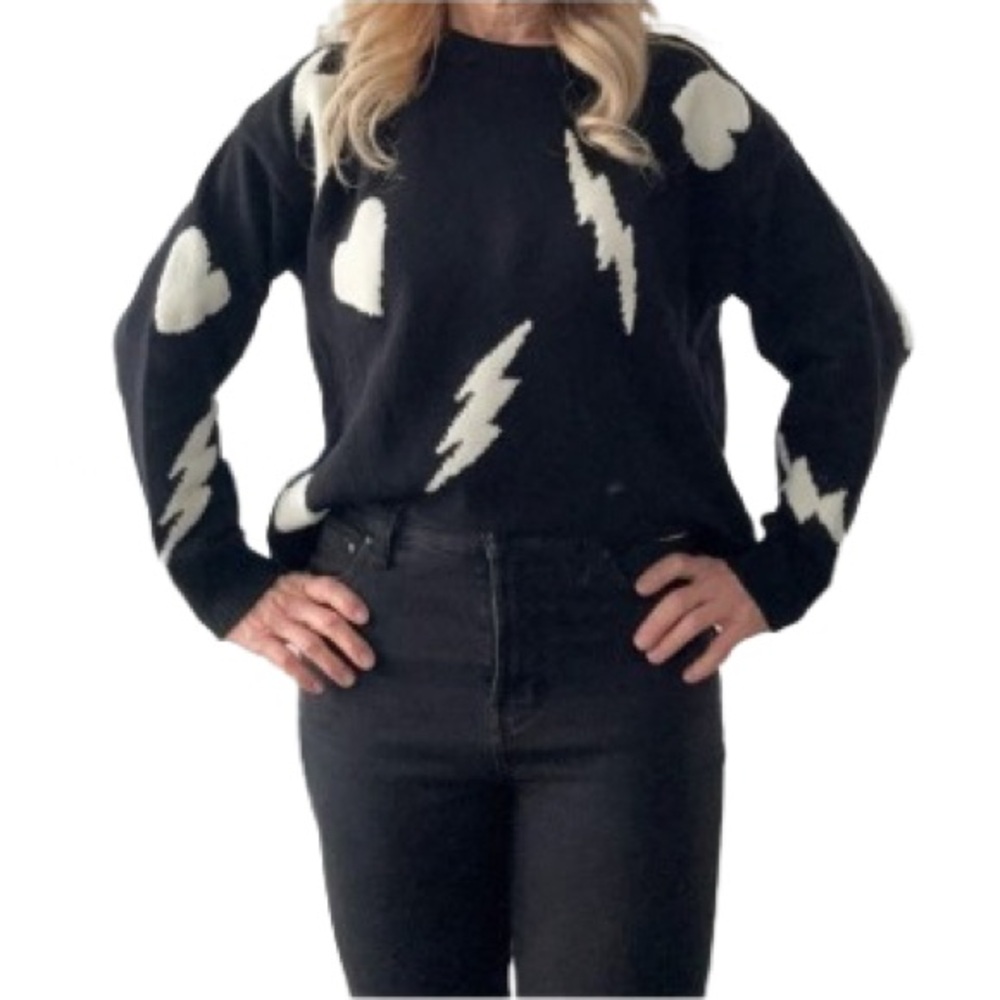 ESQUALO Black Sweater with White Hearts and Lightning Bolts